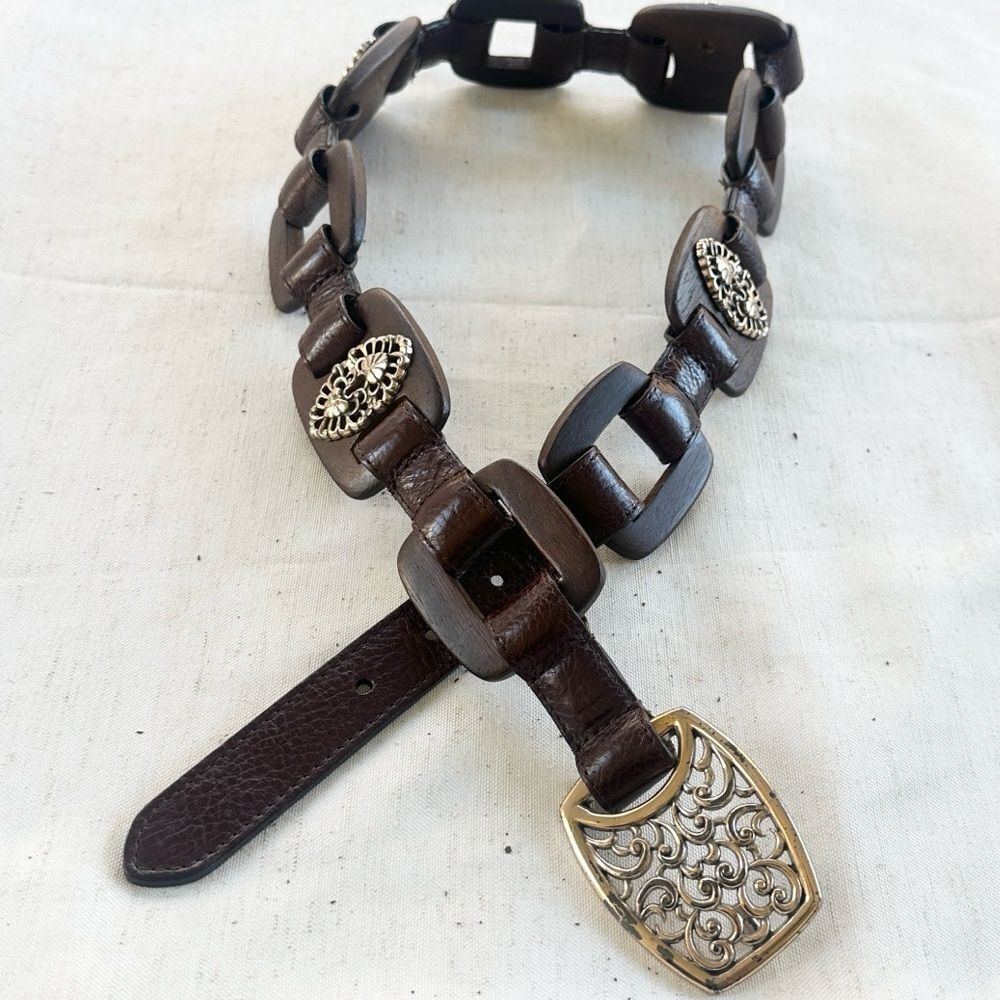 Brighton Leather & Wood Brown Vintage Men’s Belt 34/XL